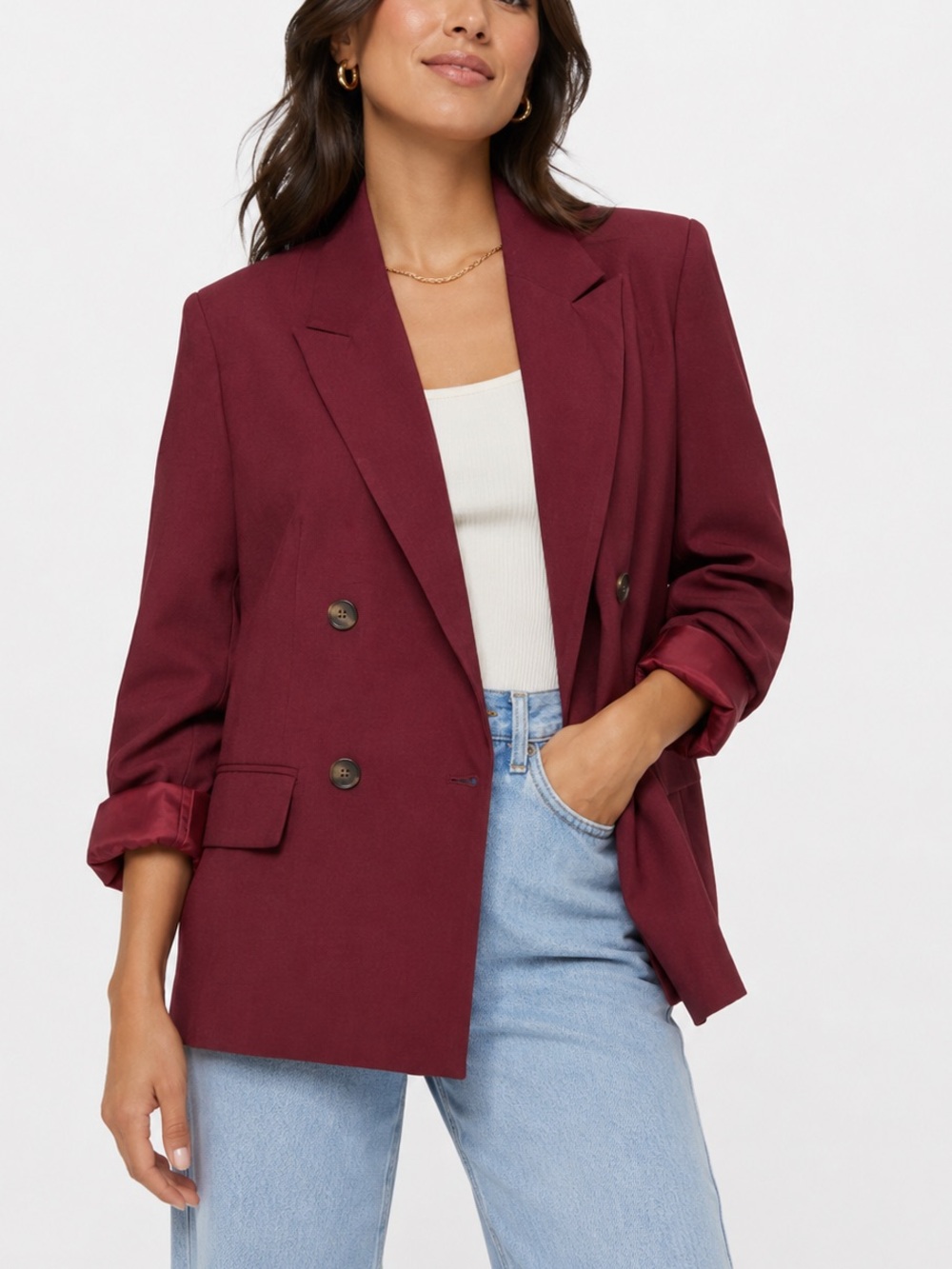 NWT a new day Double-Breasted Blazer in Merlot